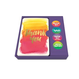 Note Card & Sticker Set by Studio Oh! - Thank You, Foil Watercolor - Set of 12 - 3.5" x 5.25" Blank Cards with Envelopes and Stickers - Includes 3 Cards Each of 4 Designs (82685)