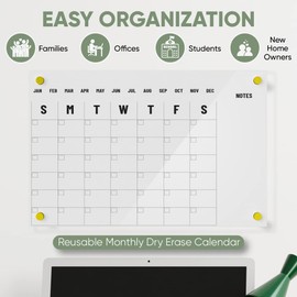 Dry Erase Acrylic Calendar for Wall | White board Calendar | Large Glass Calendar Alternative | Non Magnetic Board | Reusable Monthly Planner Family Calendar (White Acrylic, 24x36)
