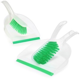 com-four® 2 x Dustpan Set, Green Dustpan Set Consisting of Hand Brush and Dustpan, Colourful Household Cleaning Set Consisting of Hand Brush and Dustpan (2 Pieces, Green)