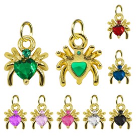 UniCrena Spider Charms For Jewelry Making - 8 Colors Gold Plated Zircon Crystal Charm For Necklace Bracelets Earring Small Fantasy Supplies Craft