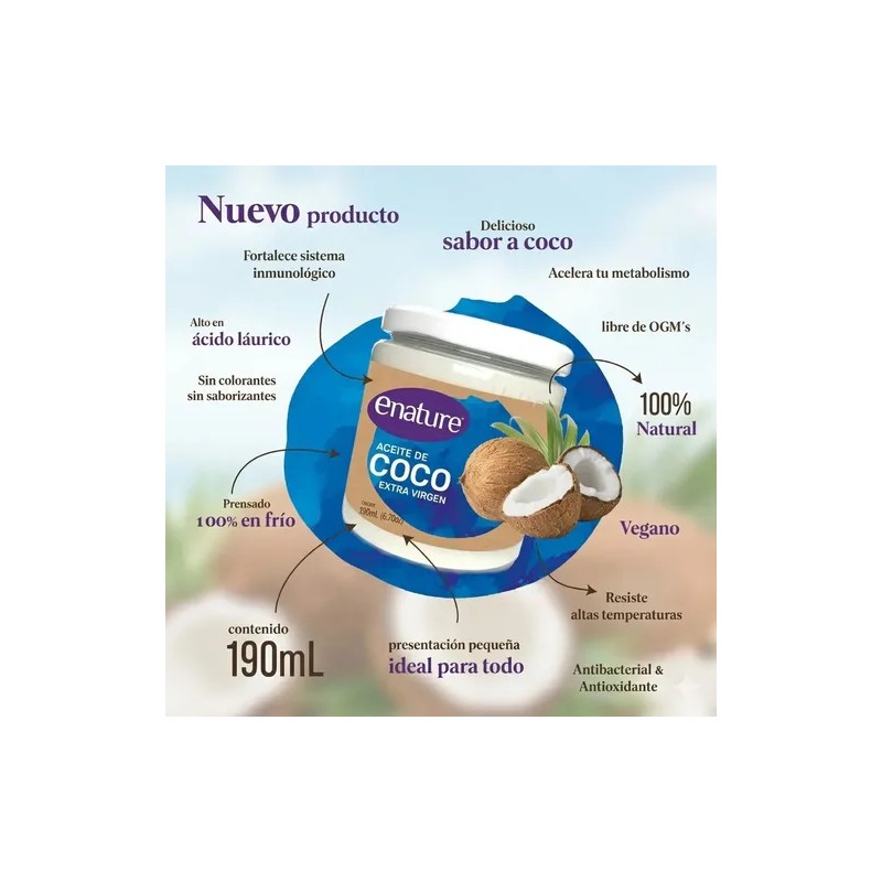 Aceite de Coco Extra Virgen Enature 190 mL Para Cabello,