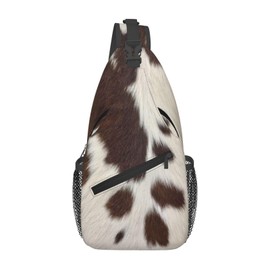 LOSTORCHI Cow Print Crossbody Sling Bags for Women Men Brown White Cow Fur Texture Animal Skin Print Travel Sling Backpack Casual Chest Shoulder Bag Cute Farmhouse Cowhide Pattern Hiking Daypack