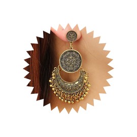 TseenYi Boho Gypsy Ethnic Earrings Vintage Crescent Ball Tassel Earrings Gold Disc Chandelier Tassel Hoop Earrings Retro Gypsy Dangling Earrings for Women and Girls Gifts