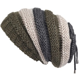 Lilax Knit Slouchy Oversized Soft Warm Winter Beanie Hat Green Stripe