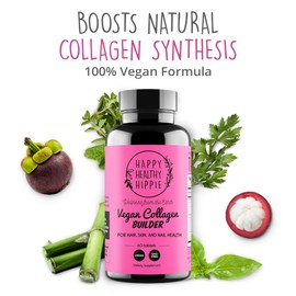 Vegan Collagen Builder w/ Hyaluronic Acid – Hair Skin and Nails Vitamins for Youthful Glow | Keratin & Elastin Booster | Bones, Cartilage, Tendons | Vitamin A, L-Lysine | Vegetarian | Non-GMO, 60 Ct