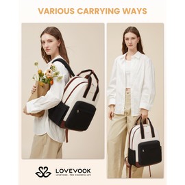 LOVEVOOK Women's Laptop Backpack with Laptop Compartment, School Backpack Teenager Waterproof Travel Backpack Business Backpacks Work Bag Daypacks for Travel University School, Beige-black-brown, 15.6