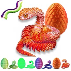 nnOuOnn 3D Printed Snake in Easter Egg, 3D Printed Fidget Mini Animals Toy Articular Mobility Toys for Adults and Kids, Articulated Flexible Snake Statue Decor for Home Office (Orange)