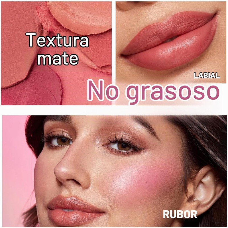 Rubor en crema ultrasuave de 3 colores para mejillas, Pincel