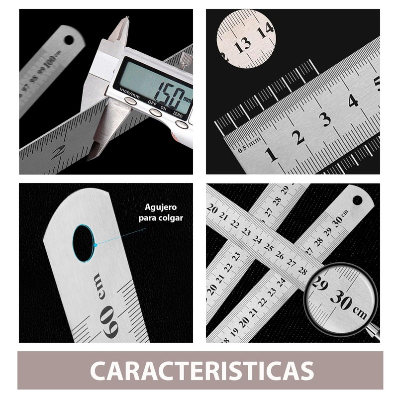 Regla de Metal Acero Inoxidable Graduada 12 Pulgadas 30 Centimetros