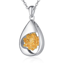 TANGPOET Teardrop Urn Necklace 925 Sterling Silver Lotus Flower Ashes Necklace, Cremation Jewelry for Ashes Pendant, Gifts for Women, with Funnel Filler Kit