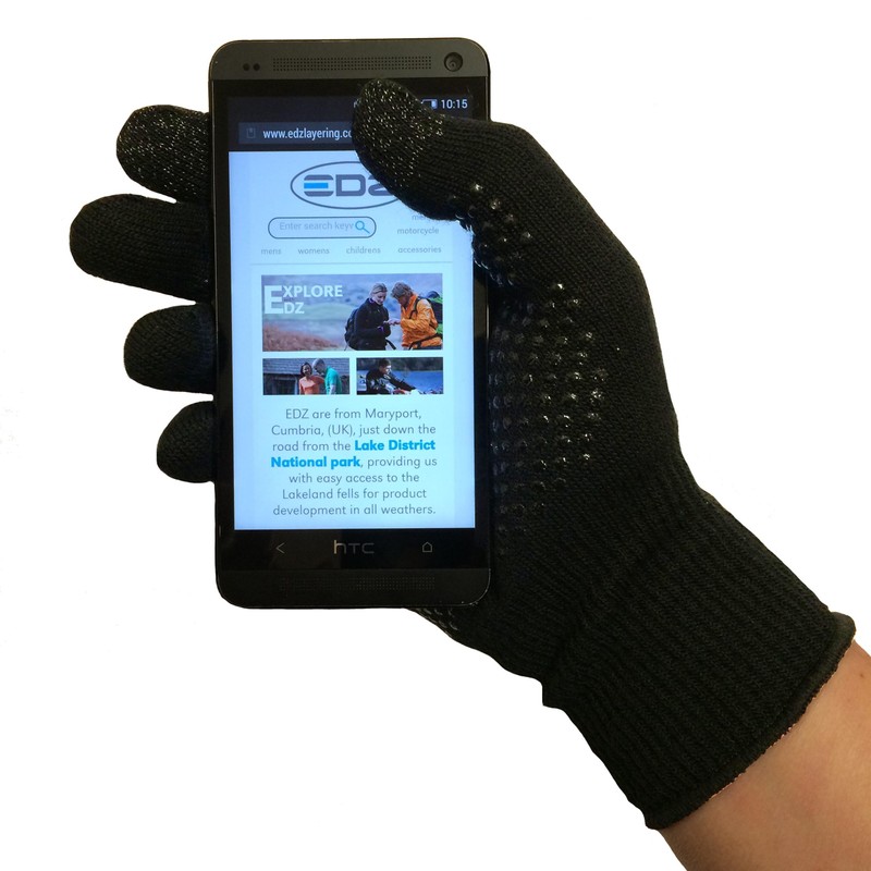 EDZ Merino Wool Touch Screen Gloves With Grips Black XL