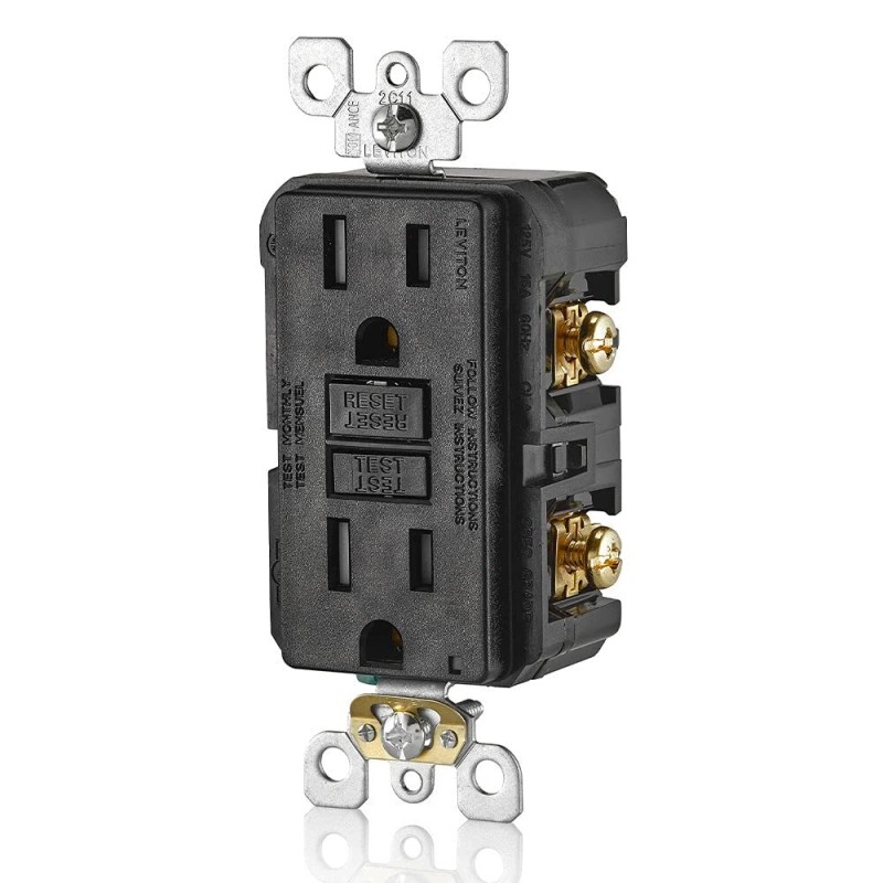 Leviton 15 Amp Black GFCI Electrical Outlet Ground Fault Protection