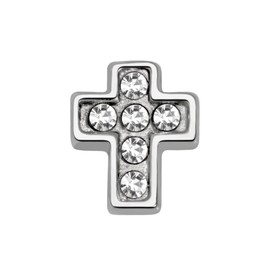 Quiges Floating Living Charm Cross with Zirconia for Memory Pendant, Stainless Steel Tin, Cubic Zirconia