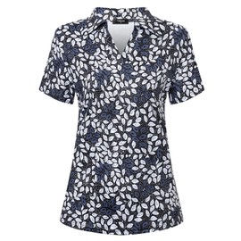 Vidusou Womens Golf Outfit for Women,Womens Workout Clothes Athletic Tops Gym Sport Running Shirts V Neck Summer Clothes for Women 2024 Hiking Shirts Leaf X-Large