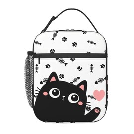 Ujkrvesj Cute Black Cat Lunch Box Insulated Lunch Bag for Man Women Reusable Leakproof Cooler Portable Tote Lunchbox for Work Office Travel Picnic