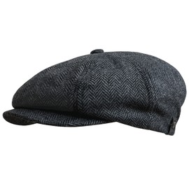 WEROR WEROR-320.1 Men's Flat Cap - Peaked Cap with Peak - Herringbone - Hat with Cotton Lining - Autumn/Winter, charcoal
