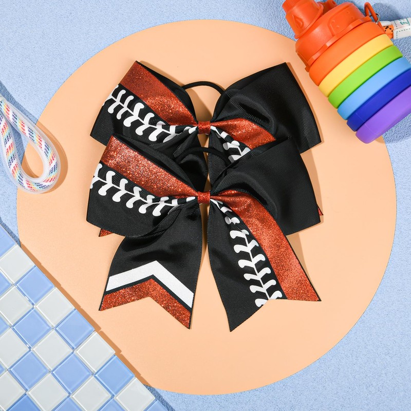 DEEKA 8" Softball Cheer Bows with Glitter Stitching Thread Cheerleader