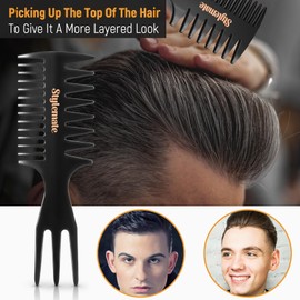 3Pcs Hair Styling Combs Set For Men - Black Barber Wide Tooth Texture Comb For Quiff, Pompadour, Slicked-back, Fauxhawk, Undercut