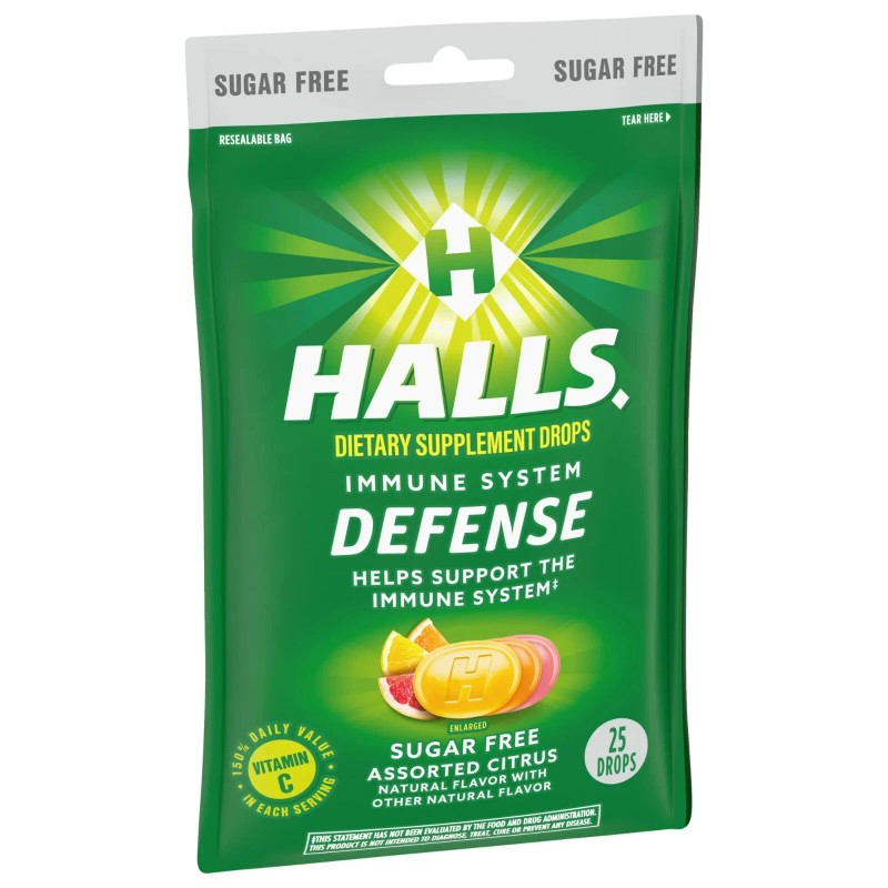 HALLS Defense Assorted Citrus Sugar Free Vitamin C Drops, 25