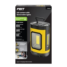 Feit Electric LANRFL1000 LED Lantern, 1000 Lumens, 5000K Daylight, Rechargeable with USB-C, Detachable Side Lights with Flashlights, Compact and Portable for Worksites, Campsites & Emergency Lighting