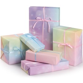 Bigqin 4 Sheets Gift Wrapping Paper Recycled 70 * 50cm Aurora Rainbow Gift Decorative Paper for Christmas Birthday Valentine's Day Mother's Day Holidays