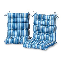 Greendale Home Fashions Greendale Home Fashions Outdoor 44 x 22-inch High Back Chair Cushion, Set of 2, Steel Blue Stripe 2 Count