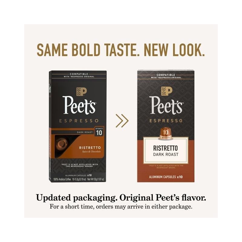 Peet's Coffee, Dark Roast Espresso Capsules, Compatible with Nespresso Original