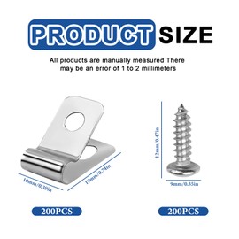 Fence Clips, Pack of 200 Fence Wire Clamps, Stainless Steel, Mounting Clips for Fence with Screws, Fence Attachment, Agricultural Fencing for Welded Wire to Wood, Metal or Vinyl Fence