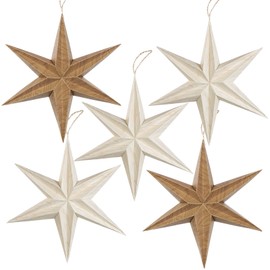 EASY JOY Set of 5 Christmas Paper Stars Wooden Colour Folding Star Decoration Christmas Magnetic Suction 6 Points Folding Stars Party Decoration for Christmas Decoration Wedding Birthday Table