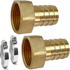 2er Set Messing Schlauchtülle 1 Zoll IG x 25mm Tülle, Schlauchverschraubung mit 2 Schlauchschellen und Gratis Gewindedichtband, Korrosionsbeständig, für Garten und Außenbereich, schlauchverschraubung