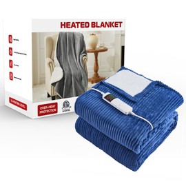 Kosydown Basic Heated Electric Blanket Queen Size Full Size 72" x 84" Heating Thow Blanket Soft Warm Thick Bed Blanket for Cold Winter 5-Position Timer &10 Heating Setting Home Office Use & Washable