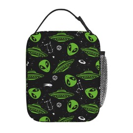 Gianlaima Alien Space Graffiti Spaceship Planet Stars Lunch Bag Portable Insulated Lunch Bag Reusable Cooler Totes For Women Men Adults Work Picnic Camping