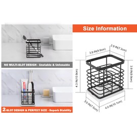 HarJue Toothbrush Holder, Luxurious Metal Toothbrush Toothpaste Holder for Bathroom, Multi-Slots Openwork Design, Bathroom Accessory for Storage and Organizer (Marble Base-2 Slots, Black)
