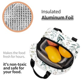 Spring Sage Green Leaf Eucalyptus Floral Watercolor Reusable Insulated Lunch Bag For Women Men Waterproof Tote Lunch Box Thermal Cooler Lunch Tote Bag For Work Office Travel Picnic