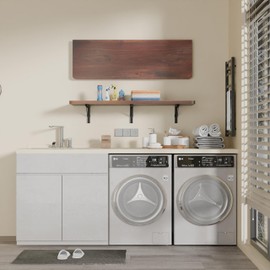 IAE Wall Mounted Folding Table with Pine Wood,48" x 16" Floating Wall Desk,Laundry Folding Table with Shelf Brackets,Fold Down Desk Shelf,Folding Workbench for Home,Dining,Laundry Room,Kitchen,Brown