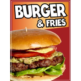 Burger & Fries Sticker Window Sticker Truck Concession Vinyl Restaurant Wall Poster Sticker Food Decal (36" x 24")
