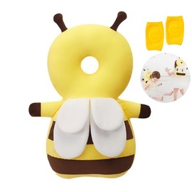 Baby Head Protector, Baby Fall Back Head Protector, Adjustable Baby Head Protection Backpack with Baby Knee Pads for Crawling, Safety Baby Head Protector, Baby Walking Harness (Cute bee)