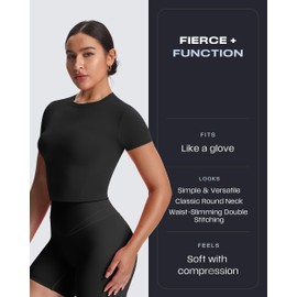 Aoxjox Women's Workout Short Sleeve T-Shirts Crew Neck Baby Tee Without Padded Athletic Gym Yoga Crop Tops (Black, Medium)