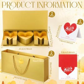 Ctosree 2 Sets Mother's Day Mom Flower Box with 2 Pcs 18″ x 7.7″ x 2.7″ “MOM” Letter Shaped Gift Box 2 Gift Bags 2 Greeting Cards for Mom's Birthday Luxury Style Flower and Gift Arrangements(Gold)