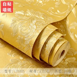 Q QIHANG Self-Adhesive Non-Woven Fabric 3D Wallpaper Simple European Style TV Background Wallpaper Peel and Stick Wallpaper 1.73'W x 29.53'L (Gold)