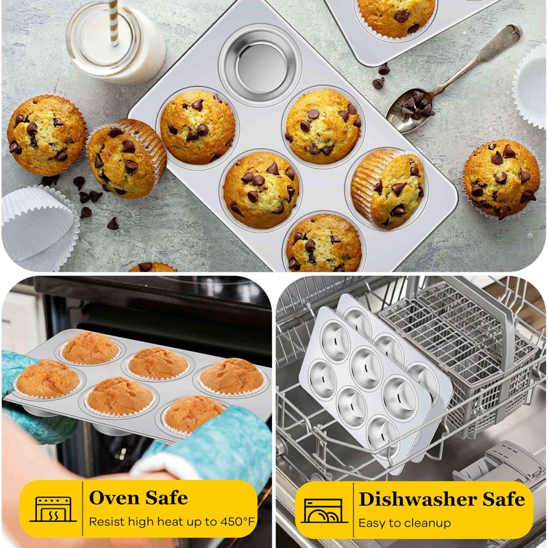 Homikit 1 Pack Muffin Pan, Stainless Steel Cupcake Tin with