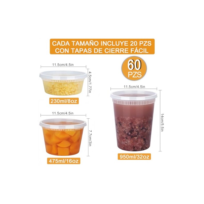 JEECOLI Juego de 60 Tuppers para Comida con Tapas Herméticas