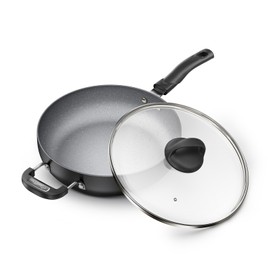 swiflon Non Stick Frying Pans,Deep Frying Pan with Heat-Resistant Glass Lid, Nonstick Skillets,Full Induction Bottom for Even Heating, Attached Ear Design, Cookware for All Stovetops,PFOA-free（10inch