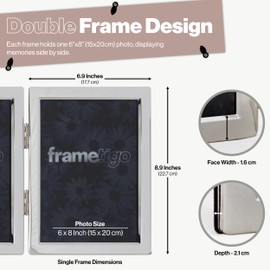 Frametigo - Silver Plated Flat Edge Double Photo Frame, 6" x 8" (15x20cm) Photo Size - Portrait Orientation - Real Glass Window - Traditional Silver Picture Frames - Tarnish Resistant