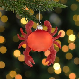 Northlight Shelled Crab Glass Christmas Ornament - 4" - Red