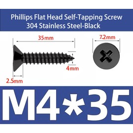 EBAIJQUO M4*35 Phillips Flat Head Wood Screws Black Xylan Coated 304 Stainless Steel Self-Tapping Screws for Wood Full Thread Woodworking fastener (50pcs)