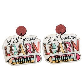 Funny Pencil Book Acrylic Wooden Drop Dangle Earrings for Women Colorful Resin Acrylic Teacher Student Stud Earrings Teachers Appreciation Day Back to School Creative Jewelry Gifts -Style 4