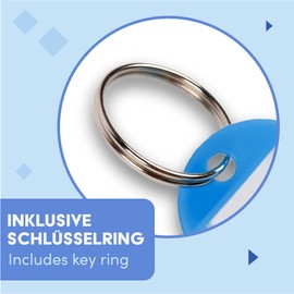 WINTEX 100 x Keyrings Writeable - Durable Key Tags with Labels - Coloured Key Rings for Labelling for Organisation or Travel - Blue