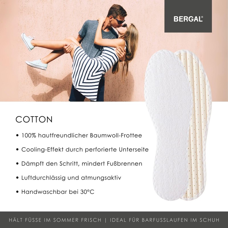 BERGAL COTTON 3 Pairs Soft Thin Barefoot Soles 100% Cotton
