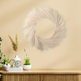 27” Beige Pampas Grass Wreath for All Seasons，for Front Door, Porch, Window，DIY Arrangement Farmhouse Beach Boho Table Centerpieces Bathroom Bedroom Decor Fall，Reusable Suitable for Various Scenes